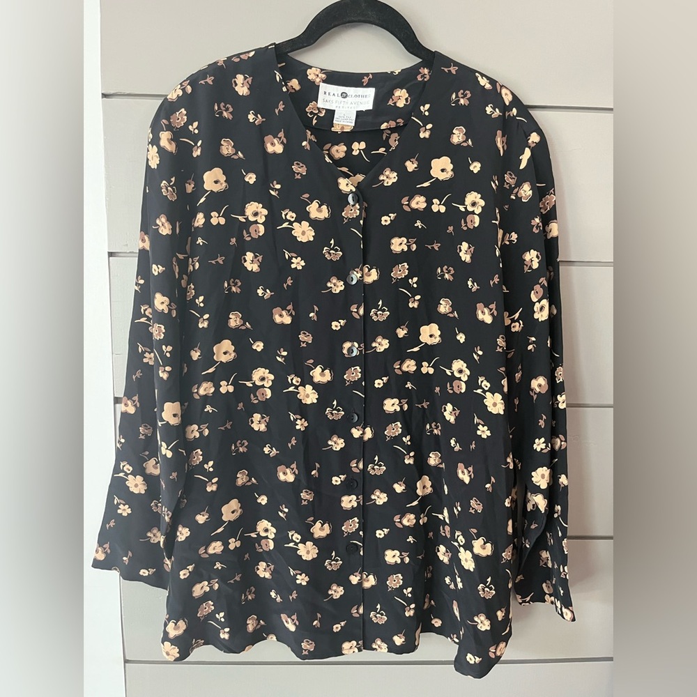 Vintage Real Clothes Saks Fifth Avenue Petites Silk Blouse – Size L